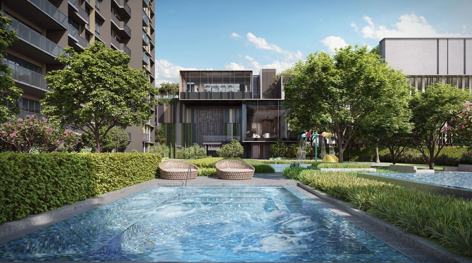 Spa pool with modern lounge seating