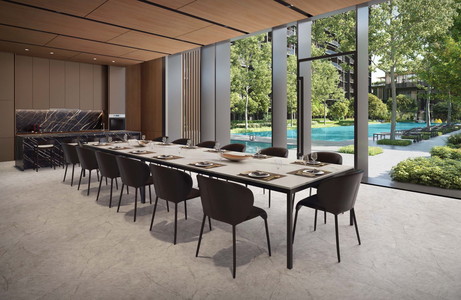 Tembusu Grand’s elegant function room with pool views